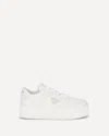 Prada Downtown Bold Leather Platform Sneakers In White