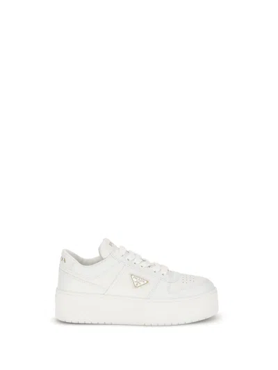 Prada Downtown Platform Leather Sneakers In White