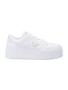 Prada Downtown Bold Leather Sneakers In White