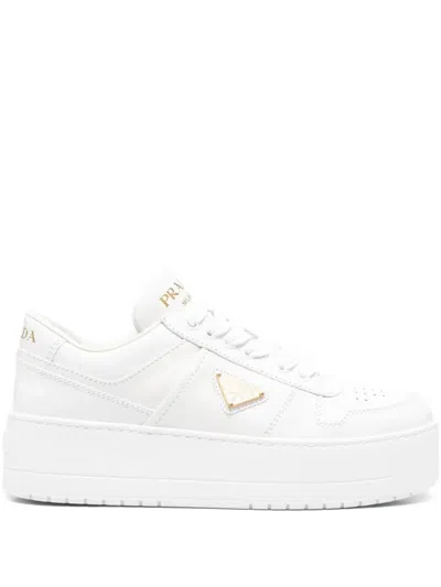 Prada White Leather Downtown Sneaker In Multi