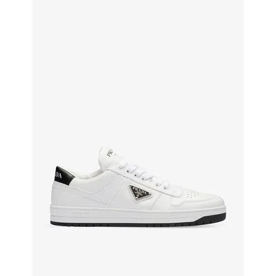 Prada Womens White Downtown Brand-plaque Leather Low-top Trainers