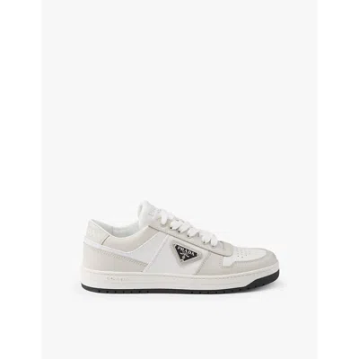 Prada Womens White Downtown Brand-plaque Leather Low-top Trainers