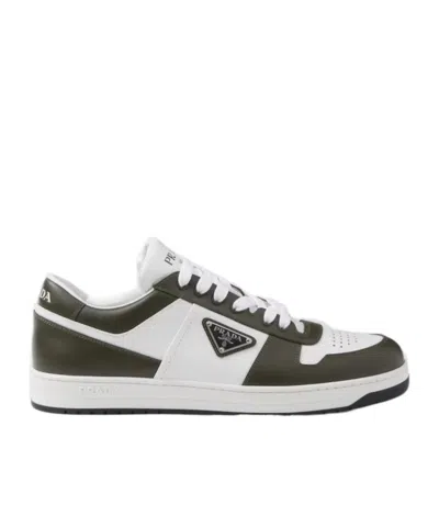 Prada Downtown Leather Sneakers In White