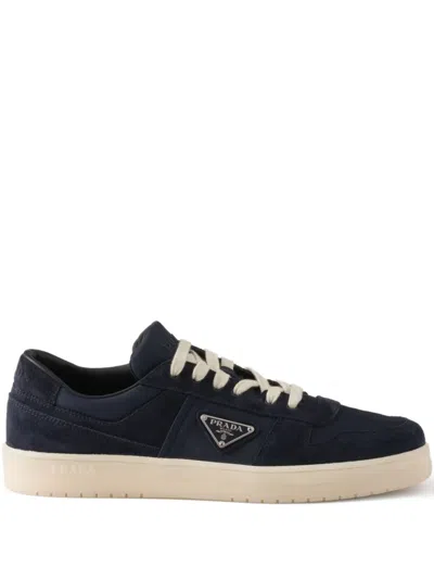 Prada Downtown Eyelets-detail Suede Sneakers In Blue