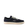 Prada Downtown Eyelets-detail Suede Sneakers In Blue