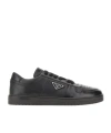Prada Side Triangular Logo Low-cut Laced Casual Sneakers In Black