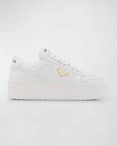 Prada Downtown Leather Low-top Sneakers In White