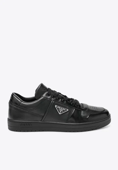 Prada Downtown Leather Low-top Sneakers In Black