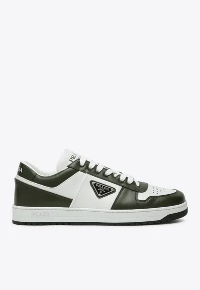 Prada Downtown Leather Low-top Sneakers In Military Green