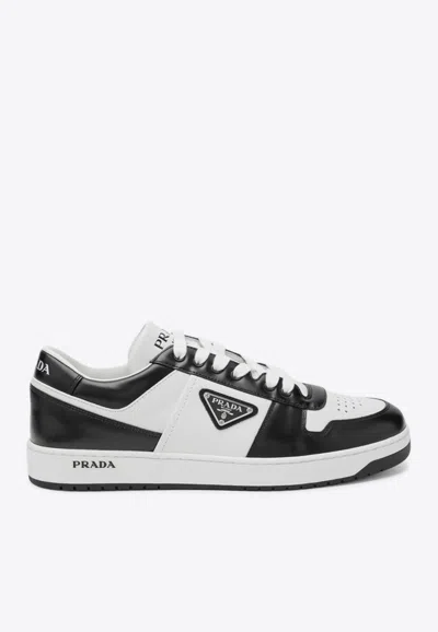 PRADA DOWNTOWN LEATHER LOW-TOP SNEAKERS