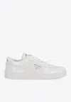 Prada White Sneakers With Padded Collar And Perforated Detailing In White