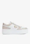 Prada Downtown Bicolor Leather Low-top Sneakers In White