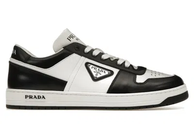 Pre-owned Prada Downtown Leather Low Top Sneakers (women's)in White/black In Multi