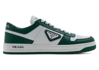 Pre-owned Prada Downtown Leather Low Top Sneakers (women's)in White/mango