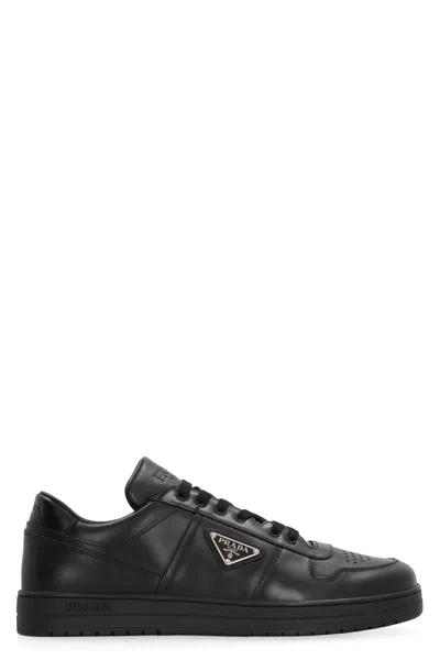 Prada Downtown Leather Low-top Sneakers In Black