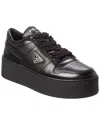 Prada Downtown Bold Leather Sneakers In Black