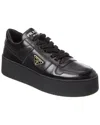 Prada Downtown Bold Leather Sneakers In Black