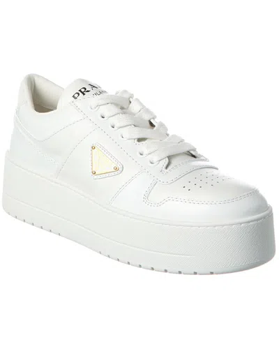 Prada Downtown Bold Leather Sneakers In White