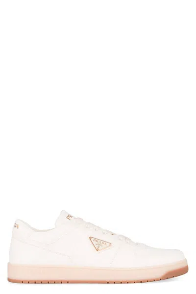 Prada Downtown Leather Sneakers In Beige
