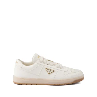 Prada Men Ivory Nappa Leather Downtown Sneakers, 7.5 Luxury Sneakers For Men Darveys In White
