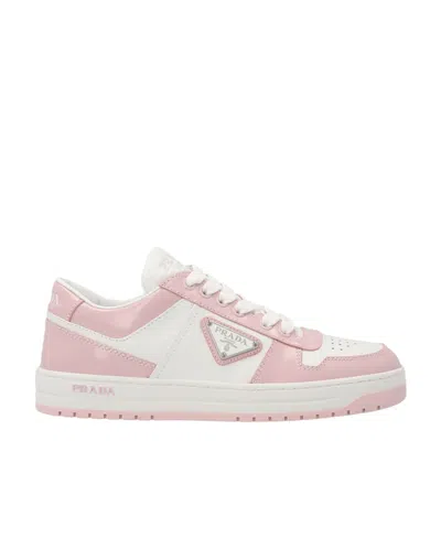 Prada Downtown Leather Sneakers In Pink