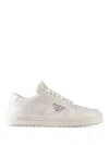 Prada Downtown Leather Sneakers Shoes In White