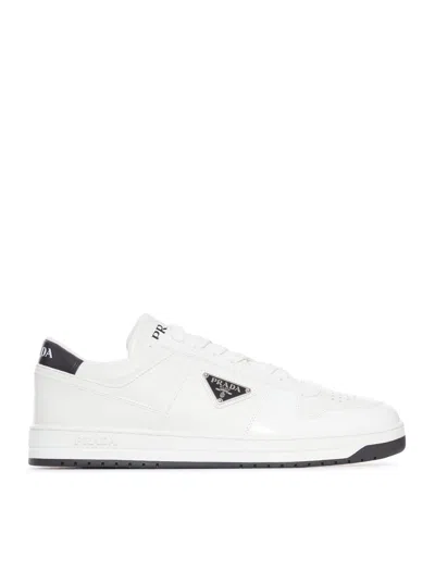 Prada Downtown Leather Sneakers In White