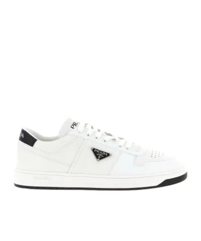 Prada Downtown Leather Sneakers In White