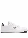 Prada White Calf Leather Bos Taurus Low Top Sneakers In White