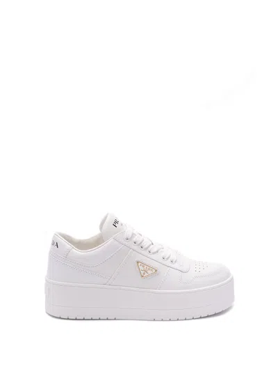 Prada `downtown` Leather Trainers With Box Sole In White
