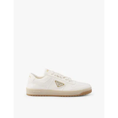 PRADA WOMENS NEUTRAL DOWNTOWN LOGO-EMBELLISHED LEATHER LOW-TOP TRAINERS EUR 38.5 / 5.5 UK