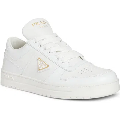 Prada Leather Sneakers Downtown Rubber Sole Perforated Toe In White