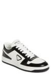 Prada Downtown Sneaker Aus Perforiertem Leder In Bianco/ Nero
