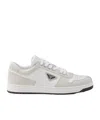 Prada Downtown Logo-plaque Perforated Leather Low-top Trainers In White