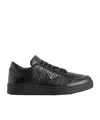 Prada Side Triangular Logo Low-cut Laced Casual Sneakers In Black