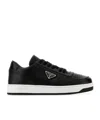 Prada Leather Sneakers With Perforated Toe Cap In Black