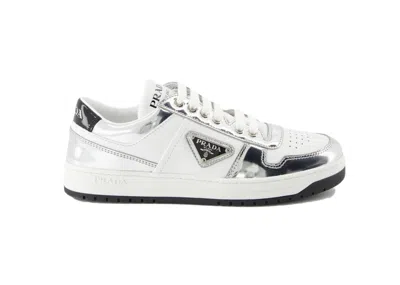 Pre-owned Prada Downtown Low Top (women's) Sneakers In White/metallic Silver