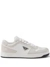 Prada Downtown Logo-plaque Perforated Leather Low-top Trainers In Whitepolve