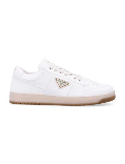 Prada Men Ivory Nappa Leather Downtown Sneakers, 7.5 Luxury Sneakers For Men Darveys In White