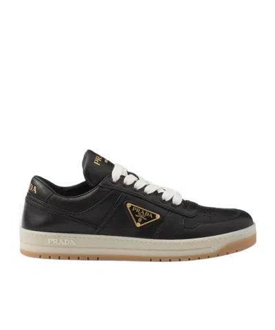 Prada Leather Downtown Sneakers In Black