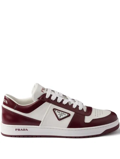 Prada Downtown Panelled Leather Sneakers In Red