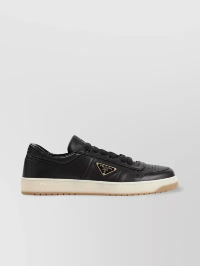Prada Downtown Perforated Leather Low-top Sneakers In Black