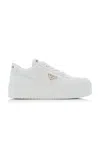 Prada Downtown Bold Leather Platform Sneakers In White