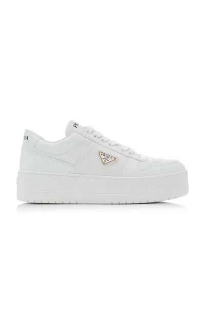 Prada Downtown Platform Leather Sneakers In White