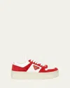 Prada Downtown Platform Suede Sneakers In Bianco Rosso