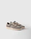 Prada Mens Gold/silver Downtown Re-nylon And Suede Low-top Trainers Eur 45.5 / 11.5 Uk In Stahlgrau