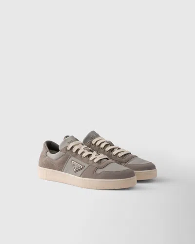 PRADA DOWNTOWN RE-NYLON AND SUEDE SNEAKERS