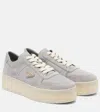 Prada Grey Fabric And Suede Downtown Bold Sneakers In Gray