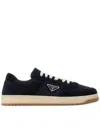 Prada Downtown Eyelets-detail Suede Sneakers In Blue