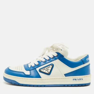 Pre-owned Prada Downtown Size 36.5 Blue/white Leather Low Top Sneakers